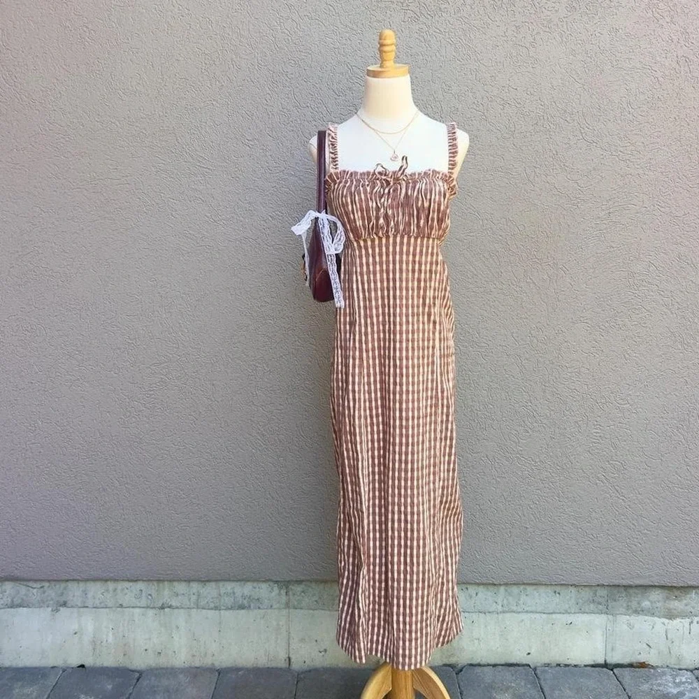 Free People Lucinda Plaid Midi Dress Size Large Lavender Combo NEW